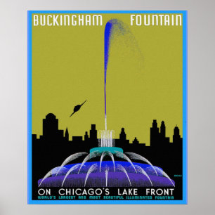 Poster UFO au-dessus de Chicago - fontaine de Buckingham
