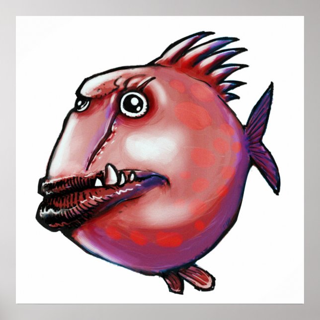 Poster ugly fish cartoon style illustration (Devant)