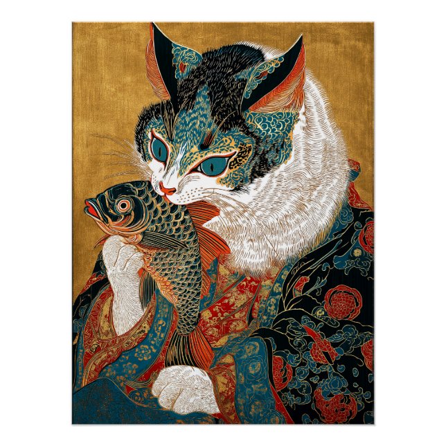 Poster Ukiyo-e Cat | Art japonais (Devant)