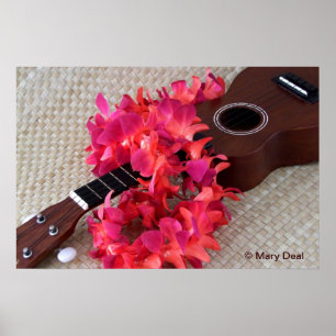 Poster Ukulele & Red Flower Lei