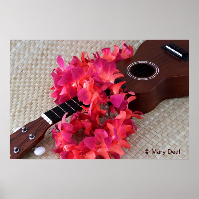 Poster Ukulele & Red Flower Lei (Devant)