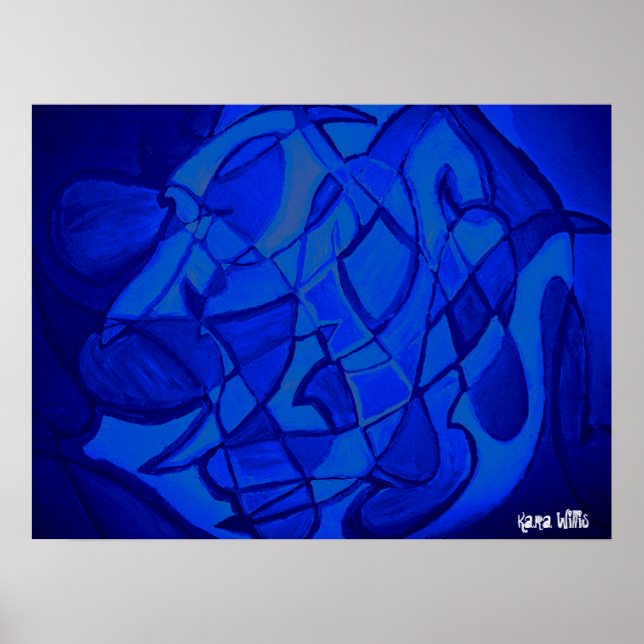 Poster Ultramarine Bleu Moderne Art Abstrait contemporain (Devant)