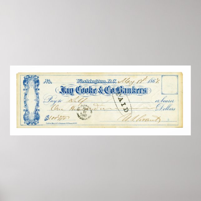 Poster Ulysses S. Grant Signed Check du 17 mai 1867 (Devant)