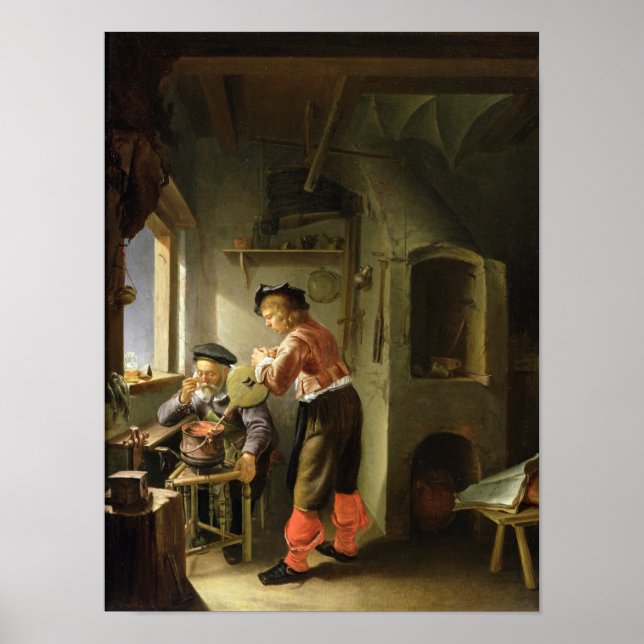 Poster Un alchimiste et son assistant dans leur atelier (Devant)
