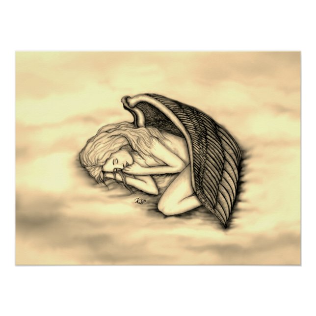 Poster Un Ange endormi sur le ciel nuage or design (Devant)