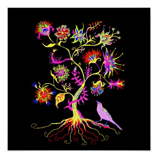 Poster Un arbre de vie et un oiseau (Devant)