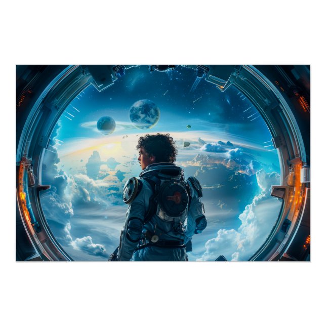 Poster Un astronaute au Viewport (Devant)
