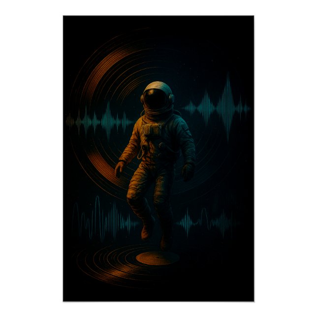 Poster Un astronaute flottant dans l'art sonore de Glitch (Devant)