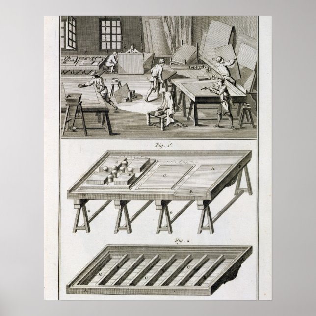 Poster Un atelier de fabricant de miroirs et des outils,  (Devant)