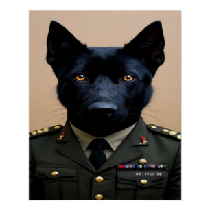 Poster Un berger allemand noir en uniforme militaire