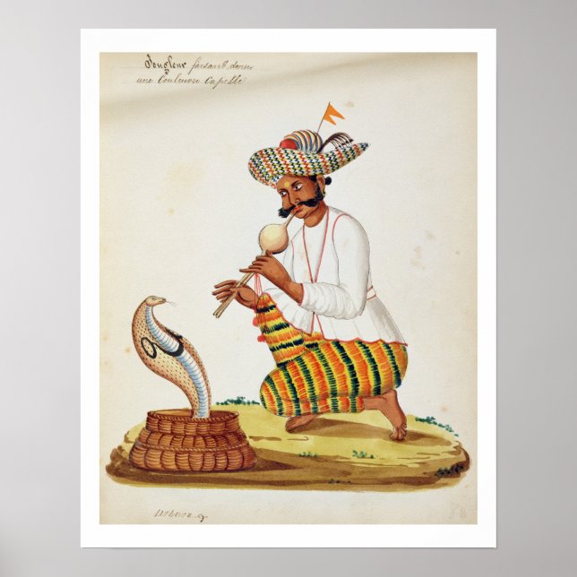 Poster Un charmeur de serpent indien avec une Cobra, d'un (Devant)