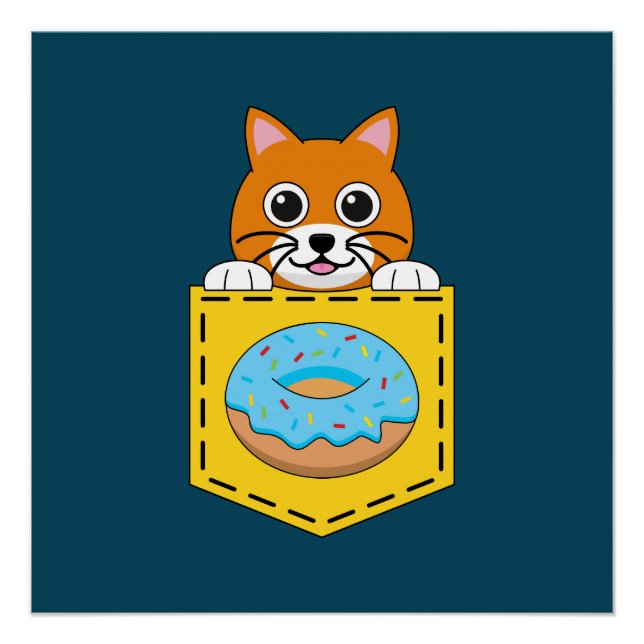 Poster Un chat qui regarde et un donut bleu (Devant)