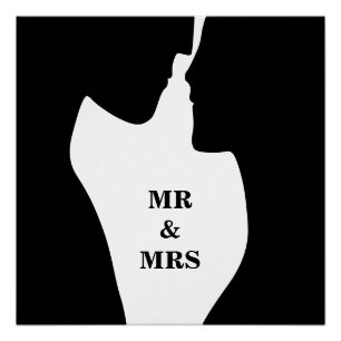 Poster Un couple romantique intime baiser silhouette art