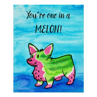 Poster Un dans un Melon Corgi Aquarelle