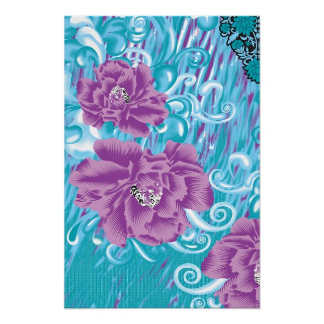 Poster Un design textile dynamique avec violet et turq (Devant)