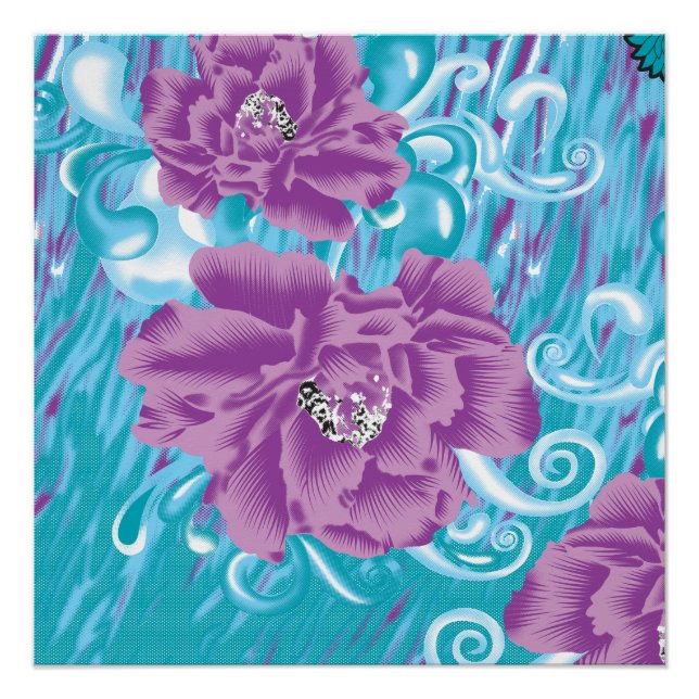 Poster Un design textile dynamique avec violet et turq (Devant)