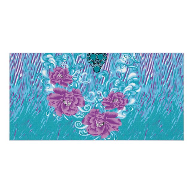 Poster Un design textile dynamique avec violet et turq (Devant)