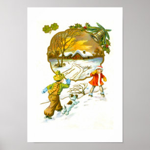 Poster Un garçon lance une boule de neige