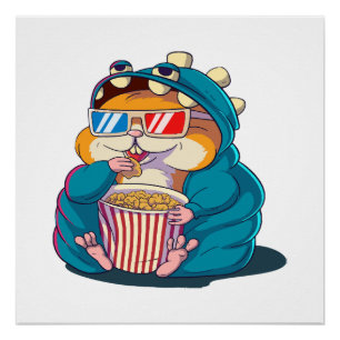 Poster Un hamster drôle portant des lunettes mange du pop