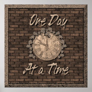 Poster Un Jour À La Fois Citation Slogan Old Clock