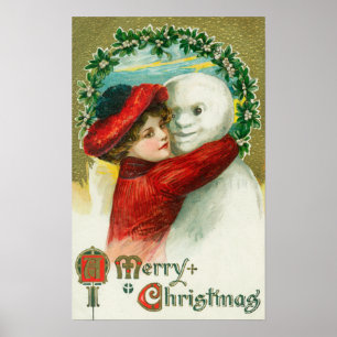 Poster Un Joyeux Noël étreignant la scène de bonhomme de