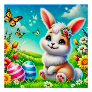Poster Un lapin heureux