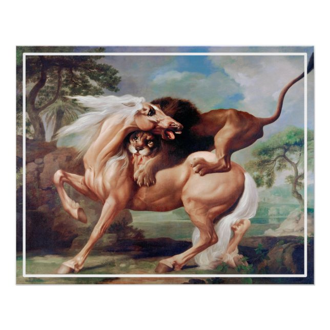 Poster Un Lion Attaquant Un Cheval Peint-17620 (Devant)
