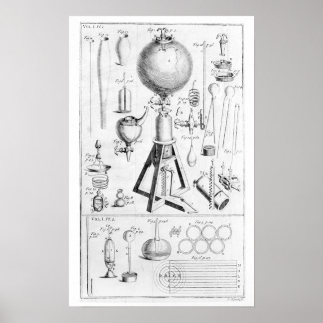 Poster Un moteur pneumatique et ses pièces (Devant)
