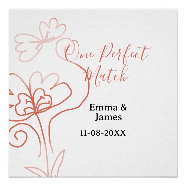Poster Un nom de couple de mariage en terre cuite parfait (Devant)