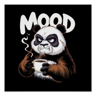 Poster Un panda grincheux tenant une tasse de café