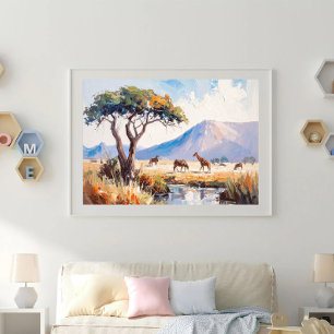 Poster Un paysage africain dans une lumière dorée