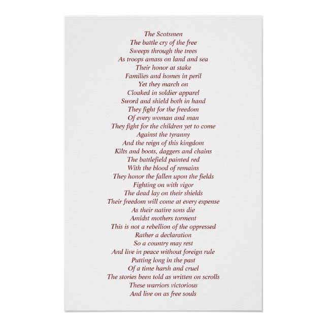 Poster Un poème original sur les guerriers écossais (Devant)