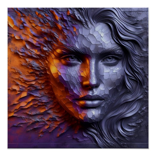 Poster Un portrait Abstrait du visage de la femme - 3D Em (Devant)