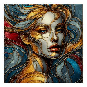 Poster Un portrait Abstrait du visage de la femme en verr