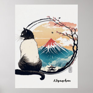 Poster "Un rêve japonais" Chat et Fuji