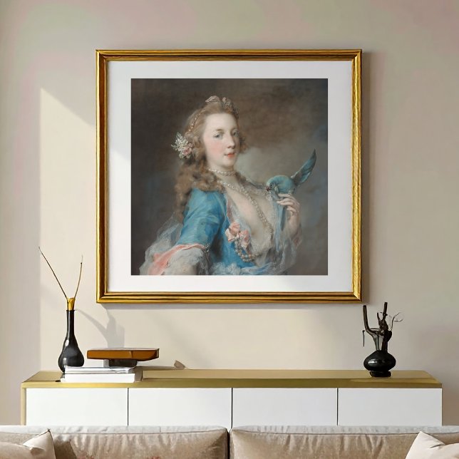 Poster Un selfie avec mon perroquet (A Selfie with her parrot adds a modern twist to vintage art.)