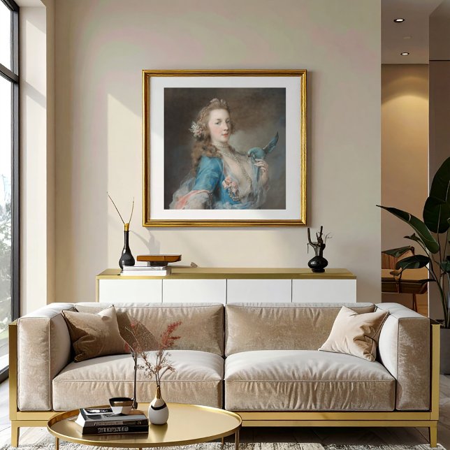 Poster Un selfie avec mon perroquet (A Selfie with her parrot adds a modern twist to vintage art.)