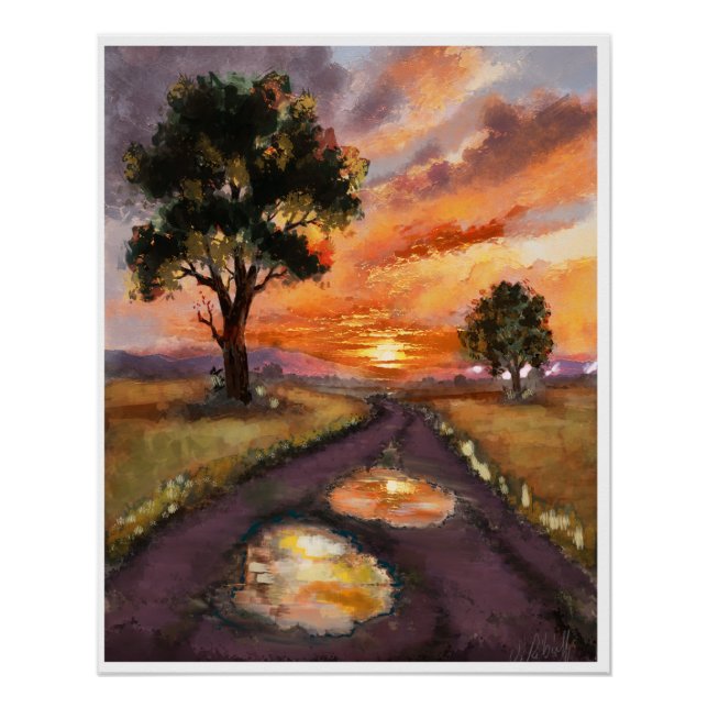 Poster Un soir de pluie soleil couchant. (Devant)