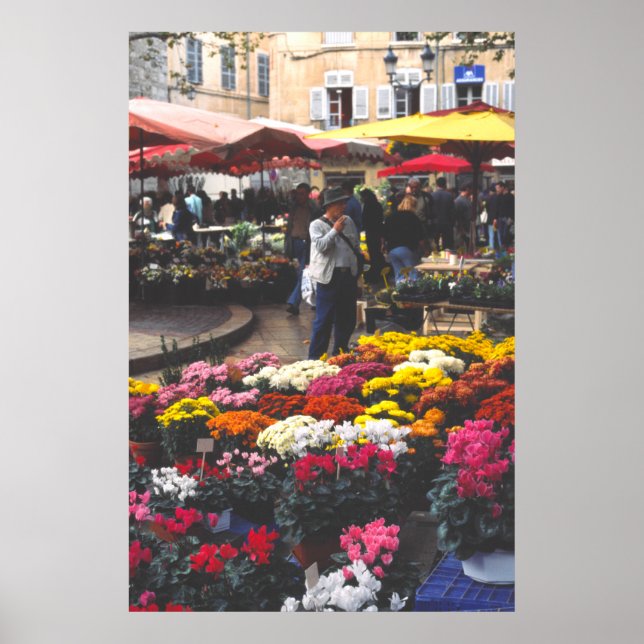 Poster Un stand de fleurs, jour du marché, Aix-en-Provenc (Devant)