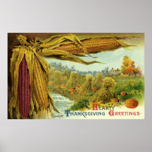 Poster Un thanksgiving chaleureux, un maïs et des meules