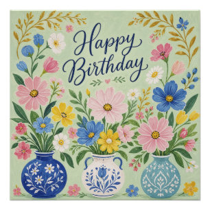 Poster Un Trio de Fleurs d'Anniversaire