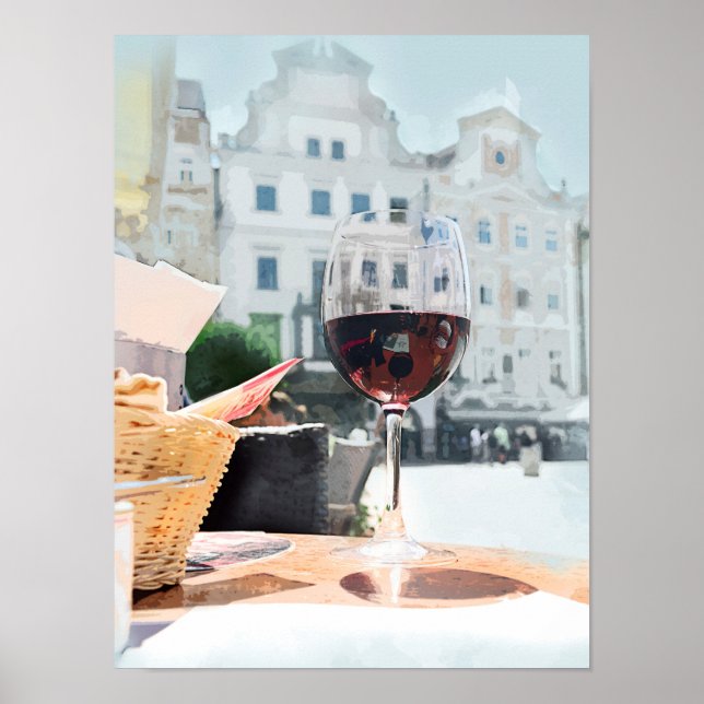 Poster Un verre de vin sur la Piazza italienne (Devant)