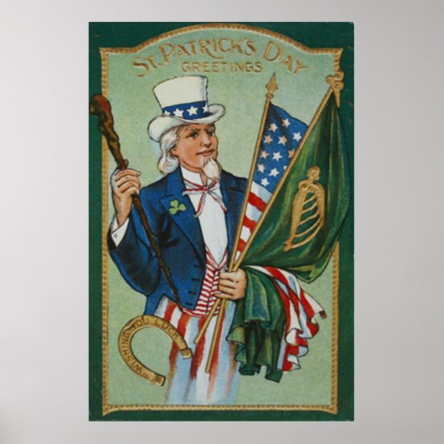 Poster Uncle Sam American Irish Flag Lucky Horseshoe (Devant)