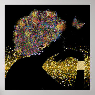 Poster Une belle dame aux papillons de l'âme