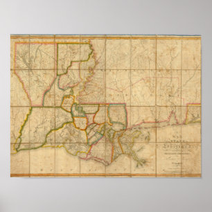 Poster Une carte de l'état de la Louisiane