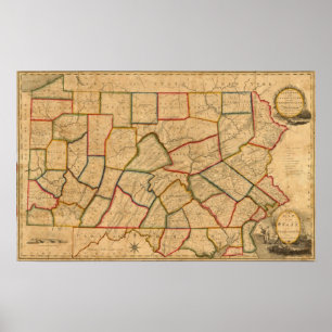 Poster Une carte de l'état de la Pennsylvanie
