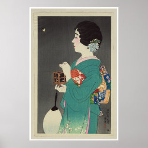 Poster Une Dame japonaise tient une cage de lucioles - 19