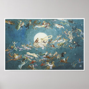 Poster Une danse autour de la peinture féerique de lune