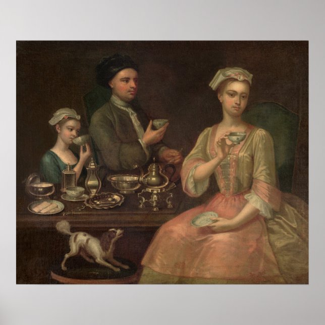 Poster Une famille de trois à Tea, vers 1727 (Devant)