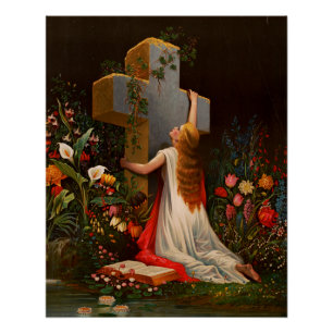 Poster Une femme avec une croix prie